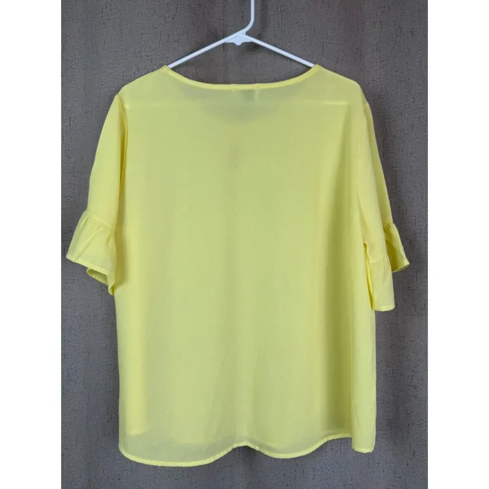 Omega Collection Yellow Ruffle Sleeve Keyhole Top | 2XL - Picture 2 of 5